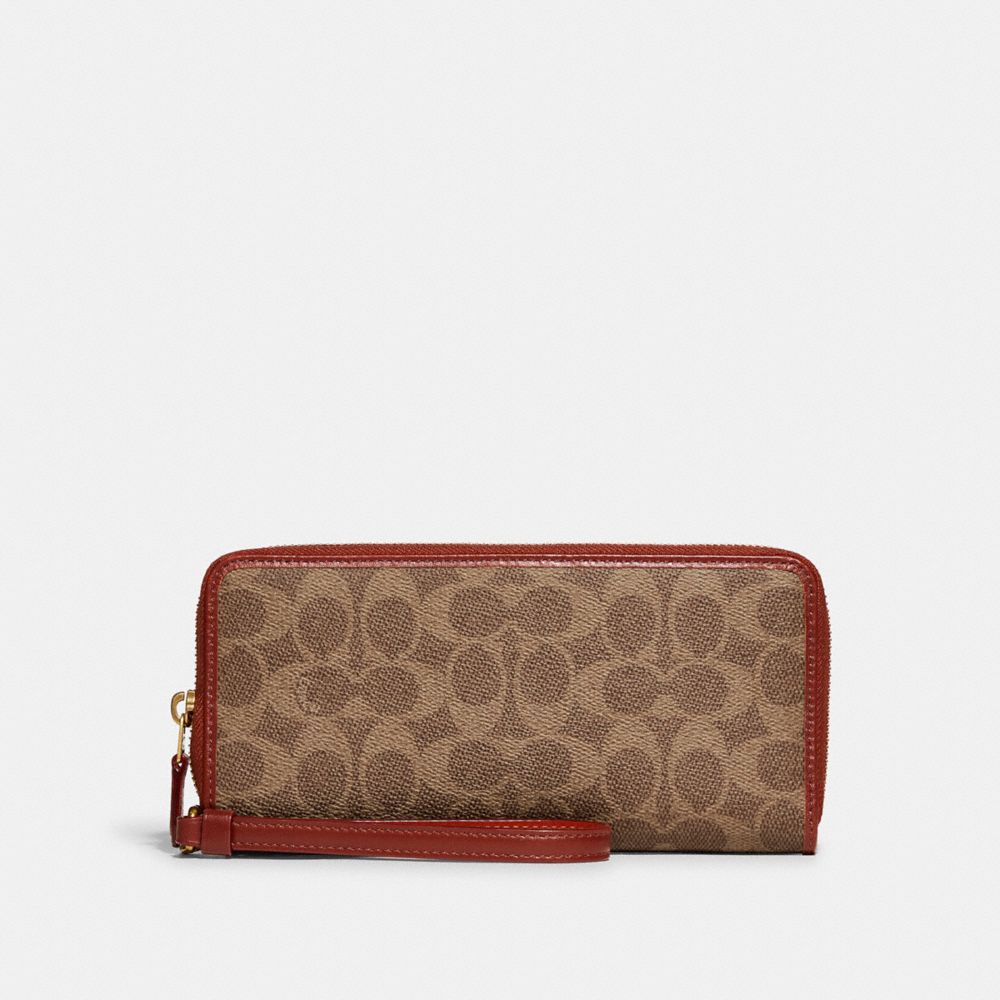 COACH C7162 Continental Wallet In Signature Canvas BRASS/TAN/RUST