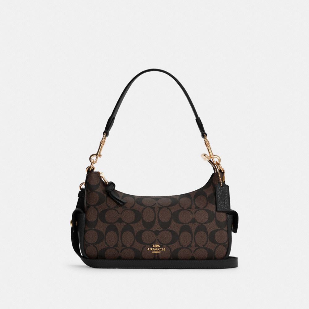 Pennie Shoulder Bag 25 In Signature Canvas - C7223 - GOLD/BROWN BLACK