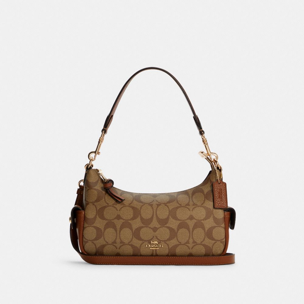 Pennie Shoulder Bag 25 In Signature Canvas - GOLD/KHAKI REDWOOD - COACH C7223