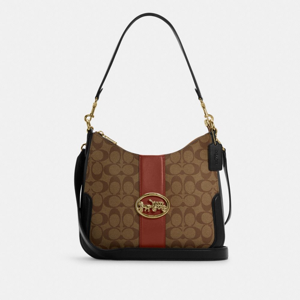 COACH C7229 - Georgie Hobo In Colorblock Signature Canvas GOLD/KHAKI/TERRACOTTA MULTI