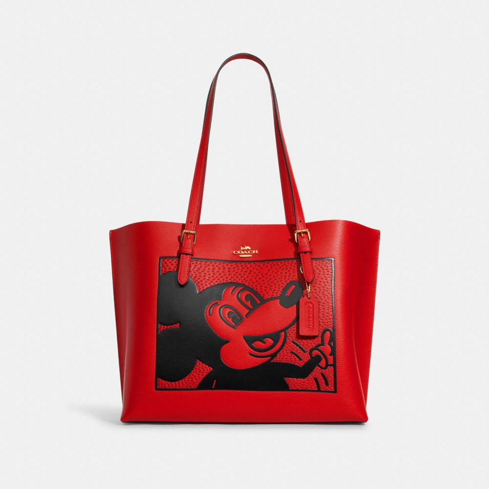 COACH C7233 Disney Mickey Mouse X Keith Haring Mollie Tote Gold/Electric Red Multi