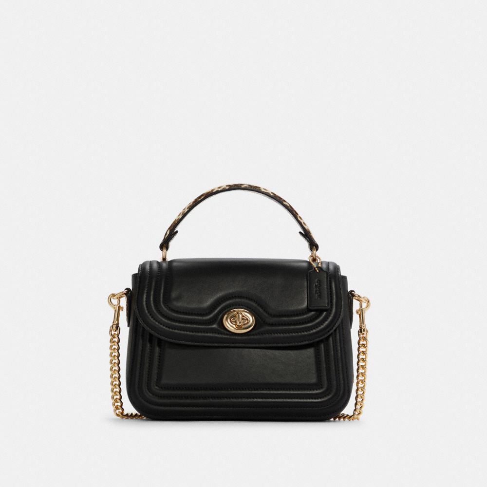 Marlie Top Handle Satchel With Border Quilting - C7236 - GOLD/BLACK