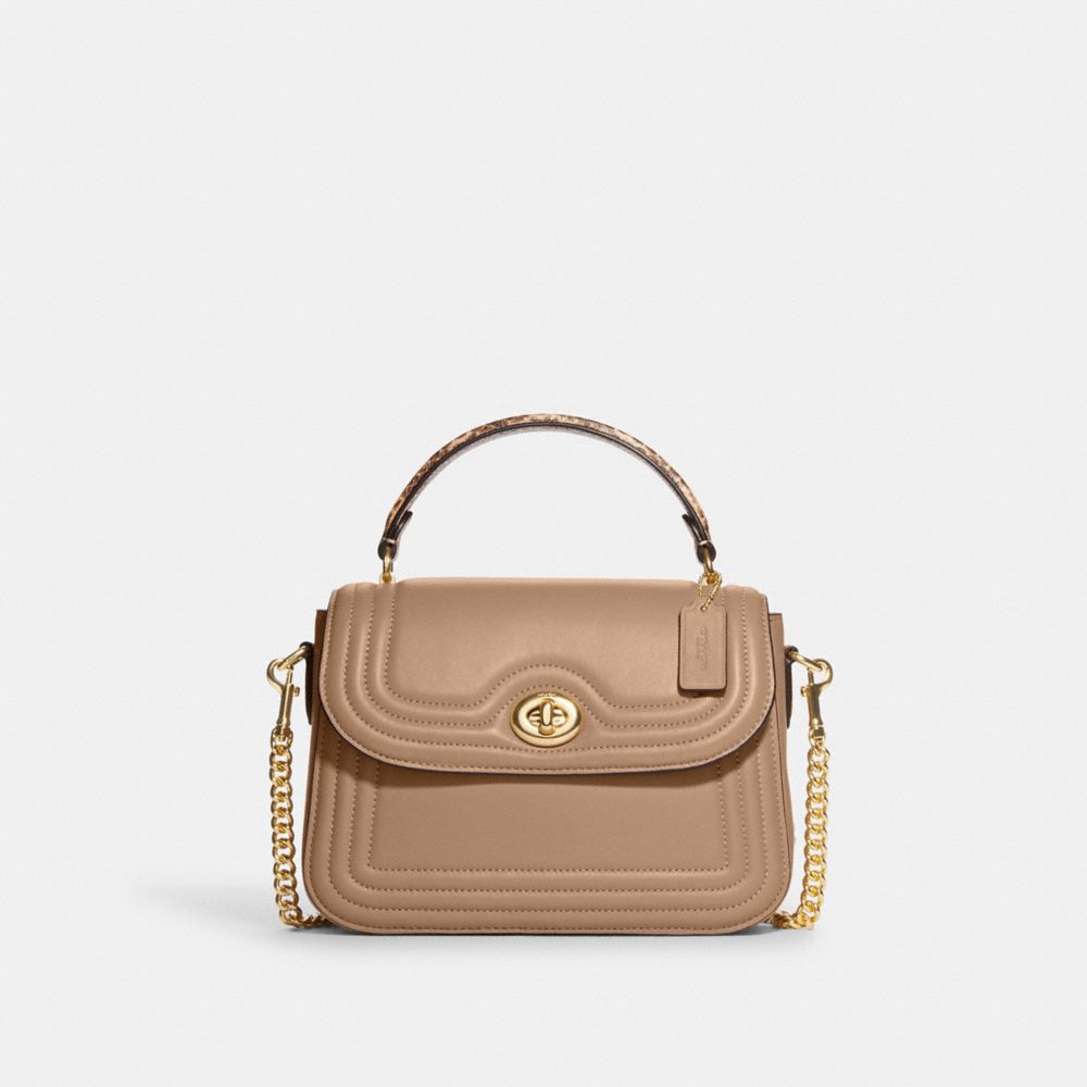 COACH C7236 Marlie Top Handle Satchel With Border Quilting Gold/Taupe