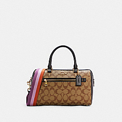 COACH Rowan Satchel In Blocked Signature Canvas - GOLD/KHAKI BROWN MULTI - C7240