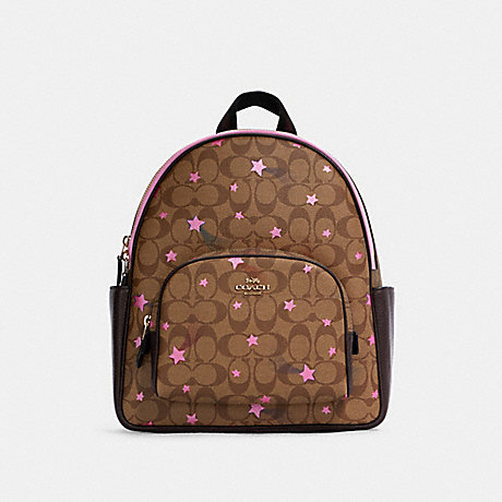 COACH C7242 Court Backpack In Signature Canvas With Disco Star Print GOLD/KHAKI-MULTI