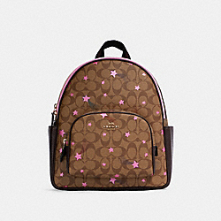COACH C7242 - Court Backpack In Signature Canvas With Disco Star Print GOLD/KHAKI MULTI