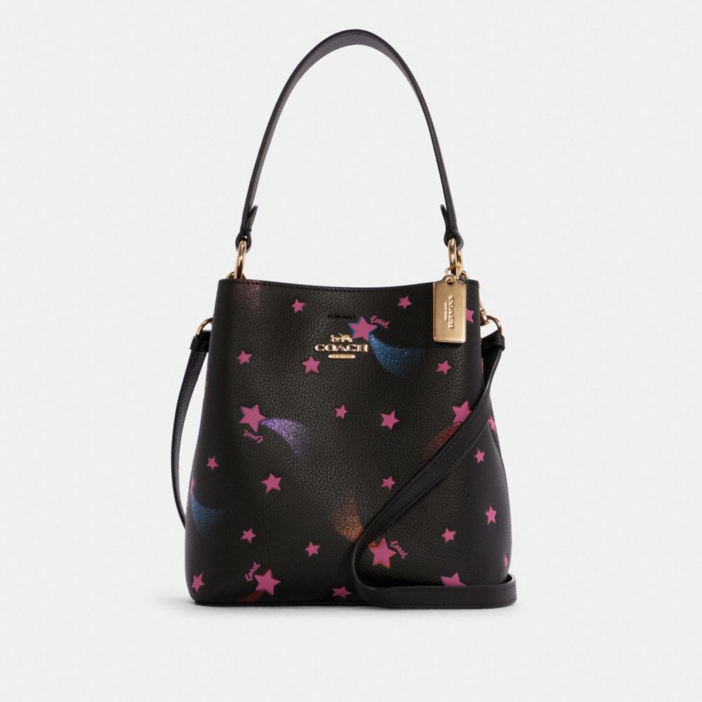 Small Town Bucket Bag With Disco Star Print - C7245 - GOLD/BLACK MULTI