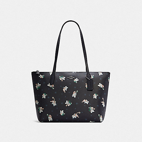 COACH C7255 Zip Top Tote With Snowman Print SILVER/MIDNIGHT MULTI