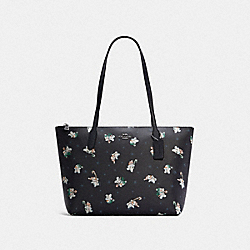 COACH C7255 Zip Top Tote With Snowman Print SILVER/MIDNIGHT MULTI