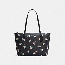 Zip Top Tote With Snowman Print - C7255 - SILVER/MIDNIGHT MULTI