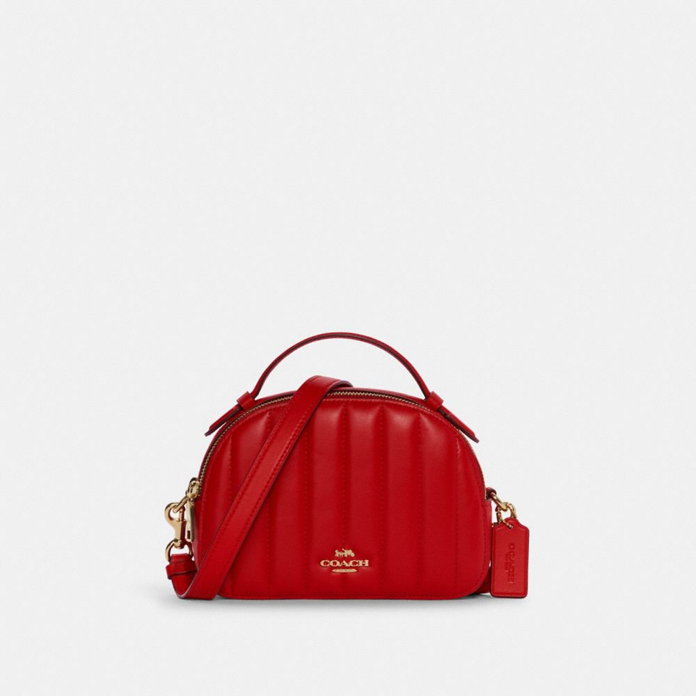 COACH Serena Satchel With Linear Quilting - GOLD/ELECTRIC RED - C7259