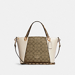 Kacey Satchel In Colorblock Signature Canvas - C7261 - GOLD/KHAKI CHALK MULTI