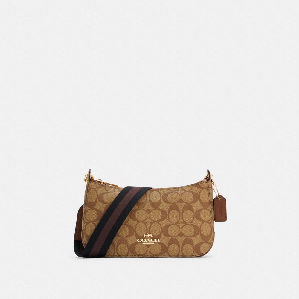 COACH Jes Baguette In Signature Canvas - GOLD/KHAKI SADDLE - C7264