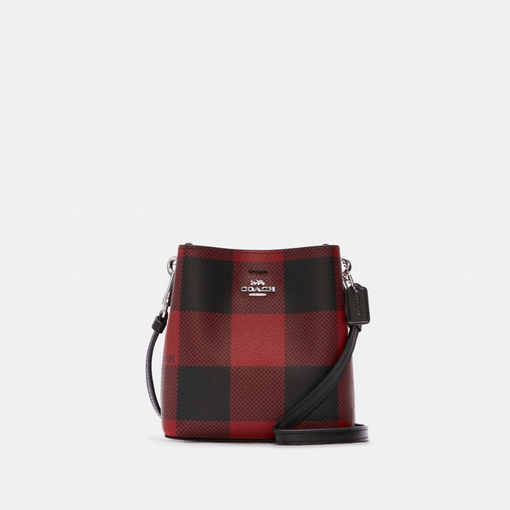 Mini Town Bucket Bag With Buffalo Plaid Print - SILVER/BLACK/1941 RED MULTI - COACH C7267