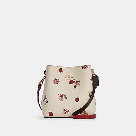 COACH C7268 Mini Town Bucket Bag With Ladybug Floral Print GOLD/CHALK-MULTI
