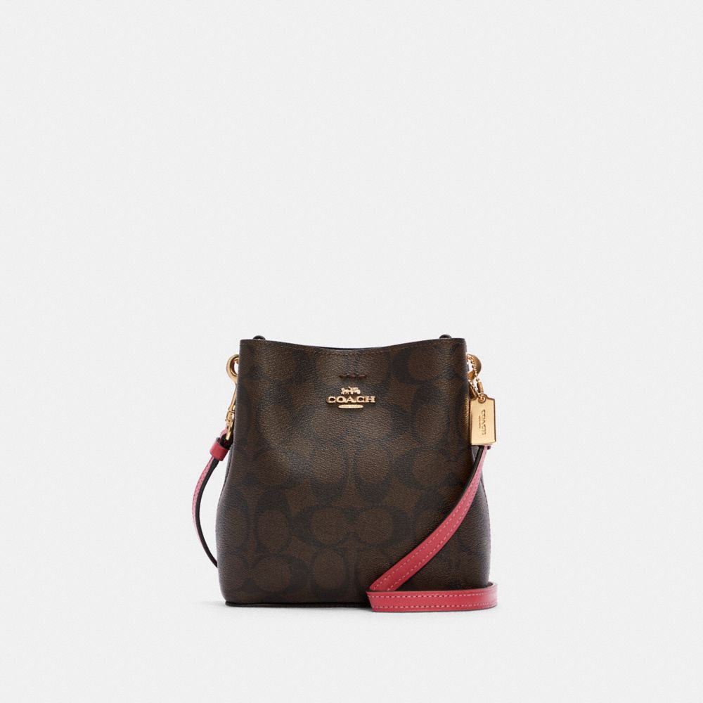 Mini Town Bucket Bag In Signature Canvas - C7269 - GOLD/BROWN STRAWBERRY HAZE