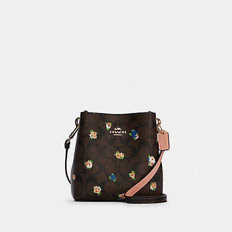 COACH Mini Town Bucket Bag In Signature Canvas With Vintage Mini Rose Print - GOLD/BROWN BLACK MULTI - C7270