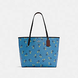 COACH C7273 City Tote With Floral Bow Print SILVER/BLUE MULTI