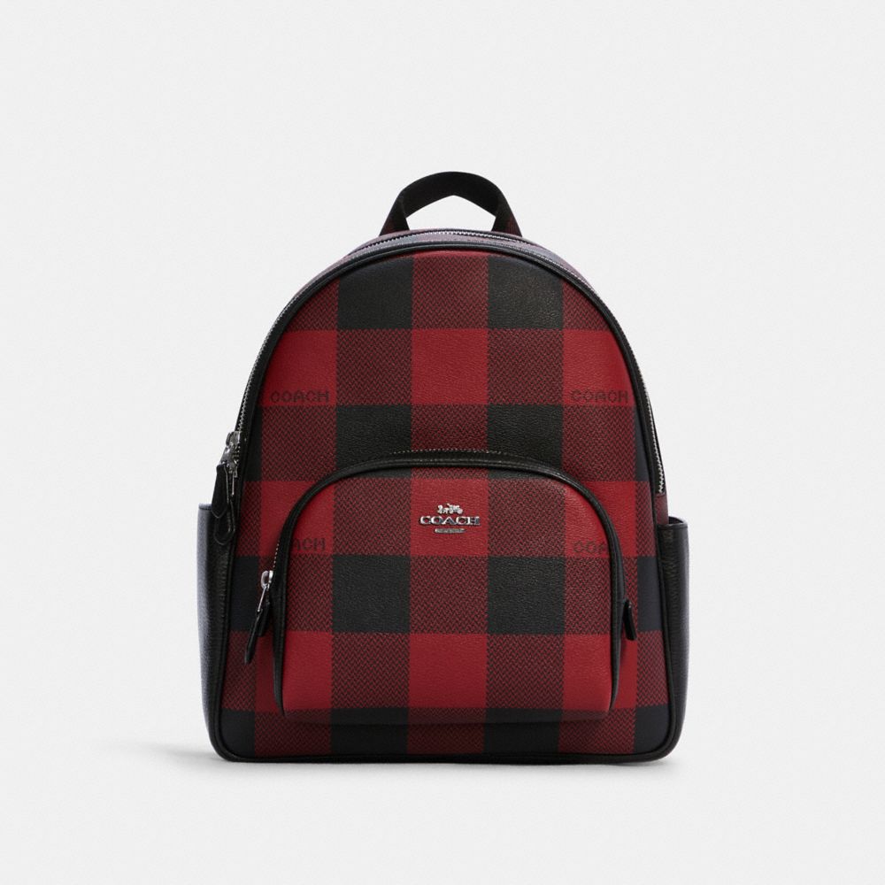 Court Backpack With Buffalo Plaid Print - C7275 - SILVER/BLACK/1941 RED MULTI