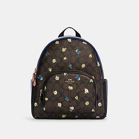 COACH C7276 Court Backpack In Signature Canvas With Vintage Mini Rose Print GOLD/BROWN-BLACK-MULTI