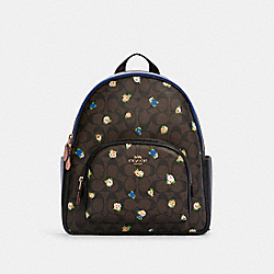 Court Backpack In Signature Canvas With Vintage Mini Rose Print - C7276 - GOLD/BROWN BLACK MULTI