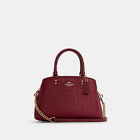 COACH Mini Lillie Carryall In Signature Leather - GOLD/CHERRY - C7278