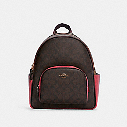 COACH C7283 - Court Backpack In Blocked Signature Canvas GOLD/BROWN STRAWBERRY HAZE MULTI