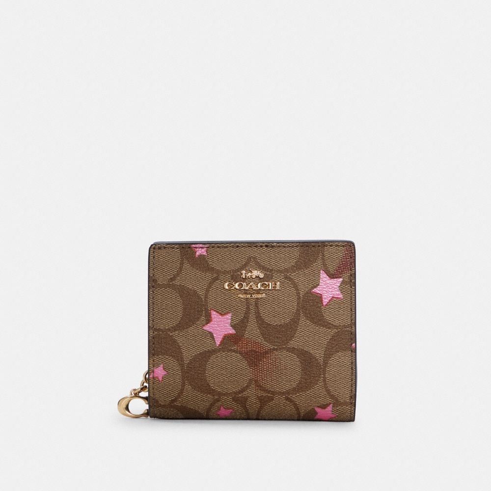 Snap Wallet In Signature Canvas With Disco Star Print - C7295 - GOLD/KHAKI MULTI
