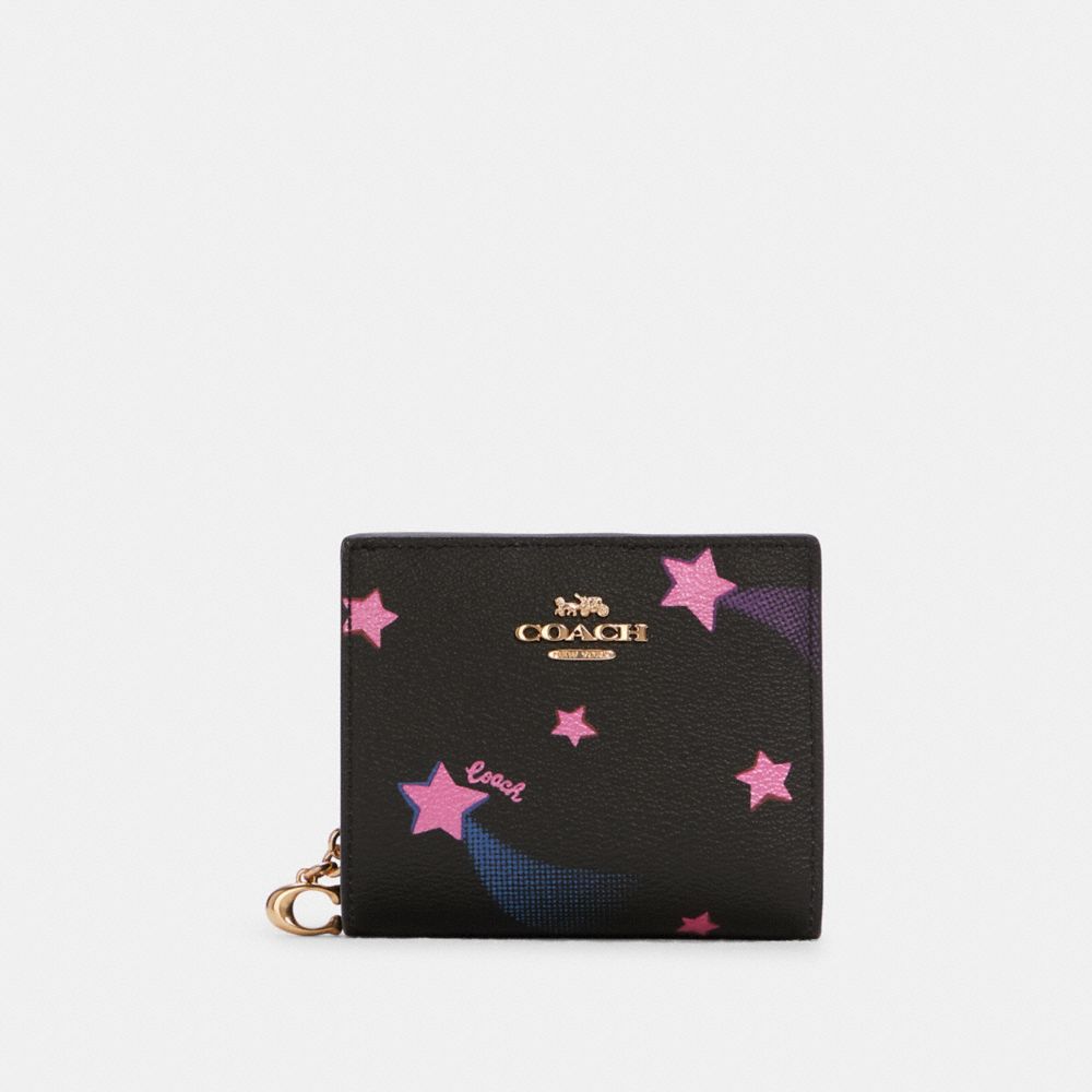 COACH Snap Wallet With Disco Star Print - GOLD/BLACK MULTI - C7297