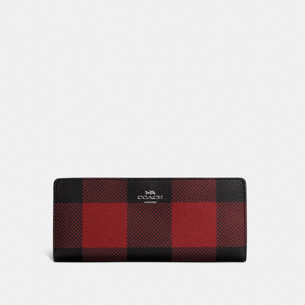 Slim Wallet With Buffalo Plaid Print - C7304 - SILVER/BLACK RED MULTI