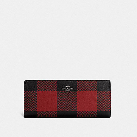 COACH Slim Wallet With Buffalo Plaid Print - SILVER/BLACK RED MULTI - C7304