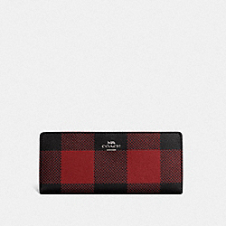 Slim Wallet With Buffalo Plaid Print - SILVER/BLACK RED MULTI - COACH C7304