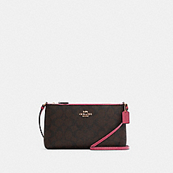 Zip Top Crossbody In Signature Canvas - C7311 - GOLD/BROWN STRAWBERRY