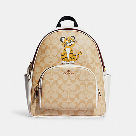 COACH C7317 Court Backpack In Signature Canvas With Tiger GOLD/LIGHT-KHAKI-CHALK