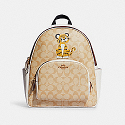 Court Backpack In Signature Canvas With Tiger - C7317 - GOLD/LIGHT KHAKI CHALK