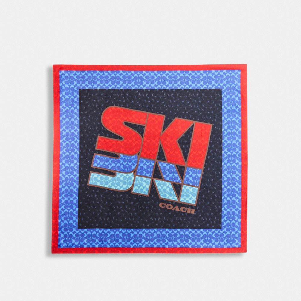 Ski Graphic Signature Print Silk Square Scarf - BLUE/RED - COACH C7322