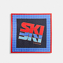 COACH C7322 - Ski Graphic Signature Print Silk Square Scarf BLUE/RED