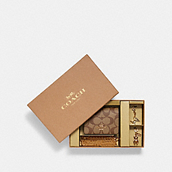 Boxed Mini Wallet On A Chain In Blocked Signature Canvas - GOLD/KHAKI BROWN MULTI - COACH C7355