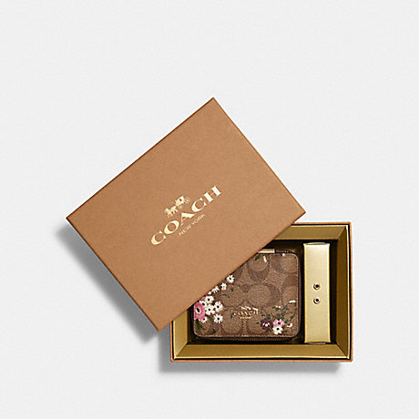 COACH C7356 Boxed Large Jewelry Box And Earrings Set In Signature Canvas With Evergreen Floral Print GOLD/KHAKI MULTI