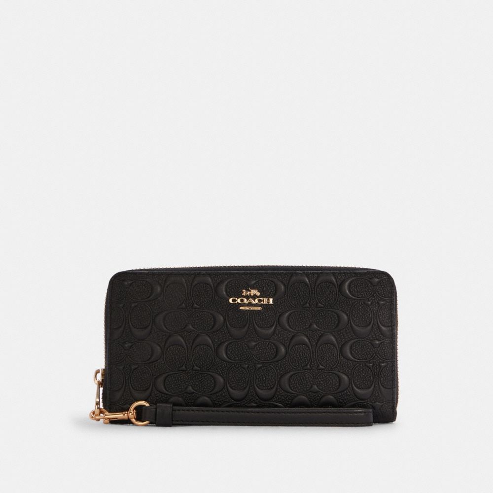 COACH Long Zip Around Wallet In Signature Leather - GOLD/BLACK - C7360