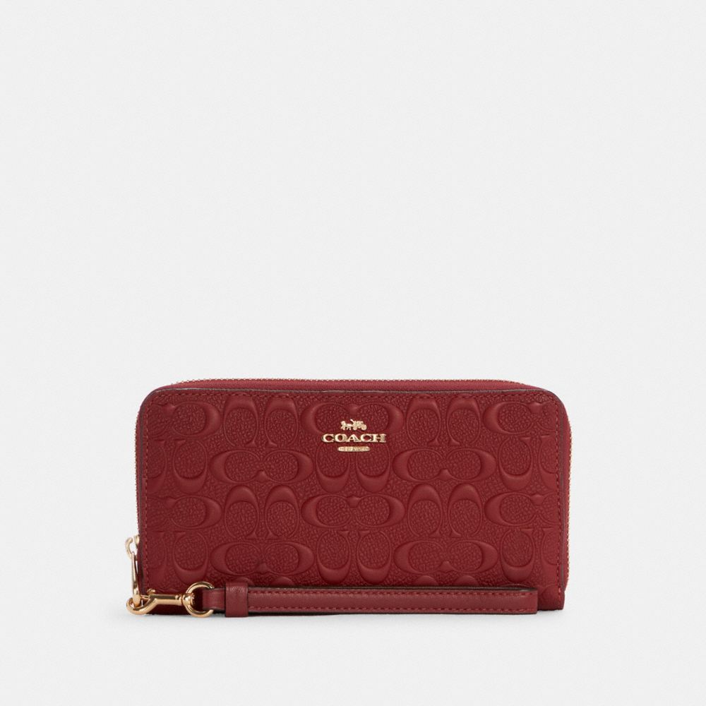 Long Zip Around Wallet In Signature Leather - C7360 - GOLD/CHERRY