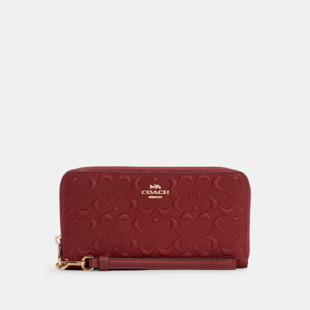 COACH C7650 - ZIP CARD CASE - GOLD/WASHED MAUVE/CRANBERRY