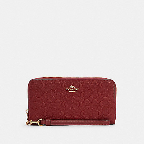 COACH Long Zip Around Wallet In Signature Leather - GOLD/CHERRY - C7360