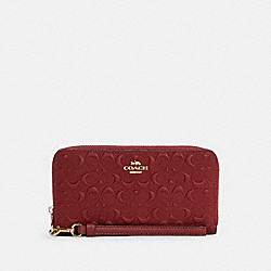 Long Zip Around Wallet In Signature Leather - GOLD/CHERRY - COACH C7360