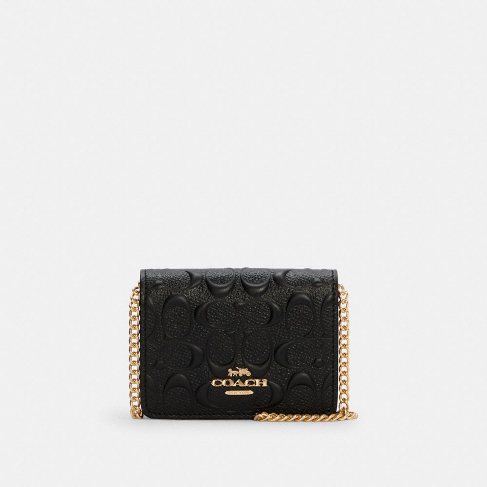 COACH Mini Wallet On A Chain In Signature Leather - GOLD/BLACK - C7361