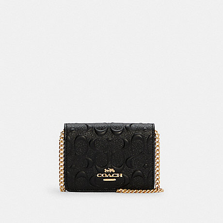 COACH Mini Wallet On A Chain In Signature Leather - GOLD/BLACK - C7361