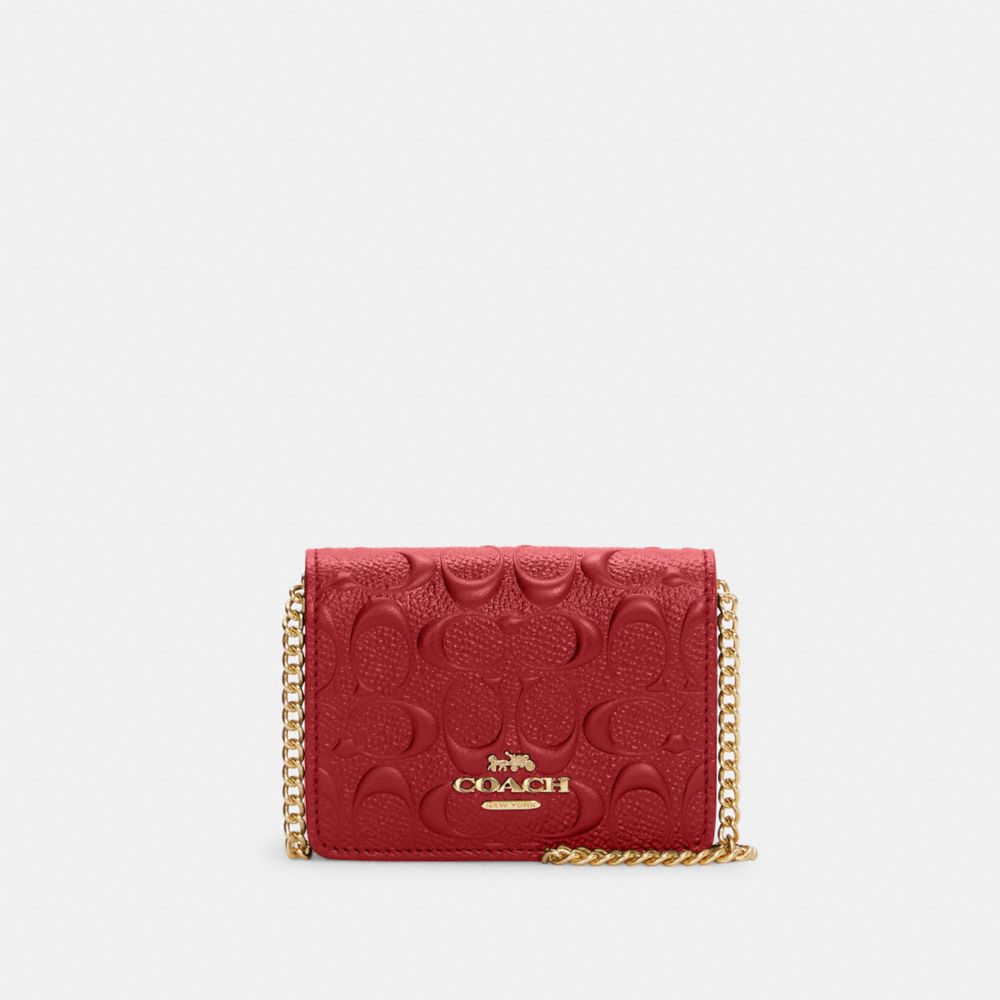 COACH C7361 Mini Wallet On A Chain In Signature Leather Gold/1941 Red