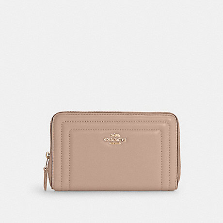 COACH C7366 Medium Id Zip Wallet In Colorblock With Border Quilting GOLD/WASHED-MAUVE/CRANBERRY