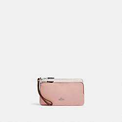 Double Zip Wallet In Colorblock - C7368 - Silver/Chalk/Powder Pink Multi