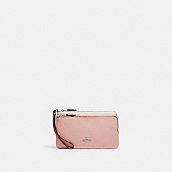 COACH C7368 Double Zip Wallet In Colorblock SILVER/CHALK/POWDER PINK MULTI